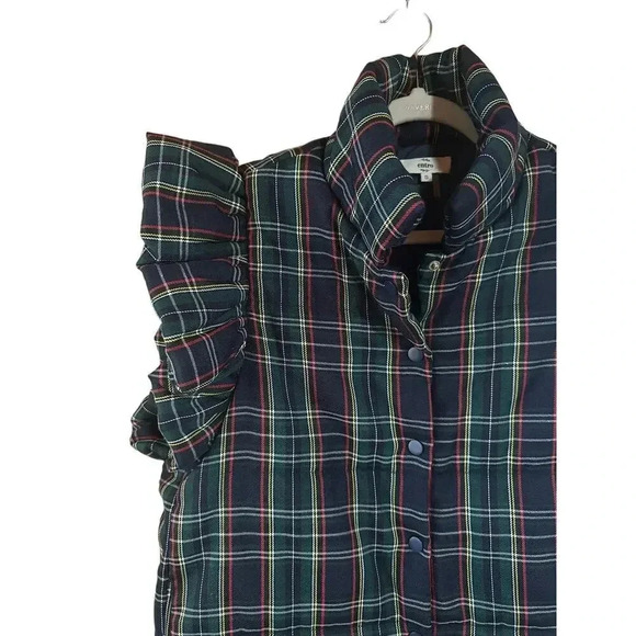 Entro Plaid Print Quilted Collared Button Up Vest Ruffle Sleeve Women Size Small - Picture 6 of 9